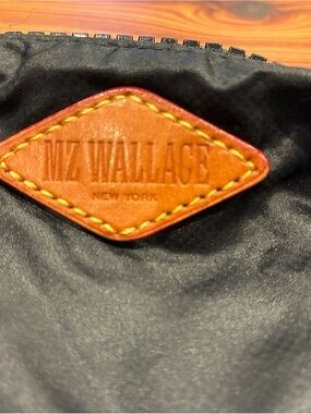 MZ WALLACE Black Nylon Pouch with Brown Leather Logo Patch